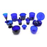 A group of 19thC and later Bristol Blue glass, to include finger bowls, two handled wine glass coole