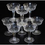 A set of eight Webb Corbett champagne coupe glasses, 12cm high.