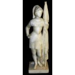A late 19th alabaster figure of Joan of Arc, modelled standing wearing armour, a cross on her breast
