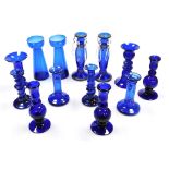 A group of Bristol Blue and other glassware, to include tulip vases, lustres, etc., various sizes.