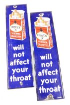 Two Virginia Cigarettes enamel signs, "Craven 'A' Virginia Cigarettes will not effect your throat",