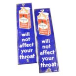 Two Virginia Cigarettes enamel signs, "Craven 'A' Virginia Cigarettes will not effect your throat",