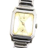 A mid century Rotary gentleman's stainless steel cased tank wristwatch, the canted rectangular yello