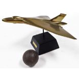 A brass desk model of a Vulcan, mounted on a square tapering base, with brass plaque for Vulcan B2,