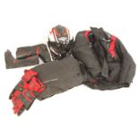 A set of Richa motorcycle leathers, a Caberg motorcycle helmet, gloves, set of Nitro MB-41 boots, et