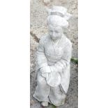 A reconstituted stone figure of a geisha with hand fan, 69cm high.