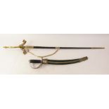 Two ornamental swords, comprising a court sword with leather scabbard, and an Indian short sabre, 90