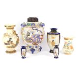 Oriental ceramics, Japanese Satsuma hexagonal vase, flared rim vase, etc. (6)