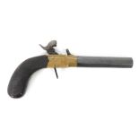 A 19thC box lock percussion pistol, with retractable trigger, octagonal steel barrel, brass lock, an