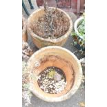 Two terracotta planters, each with lobed top, 46cm diameter. (2)