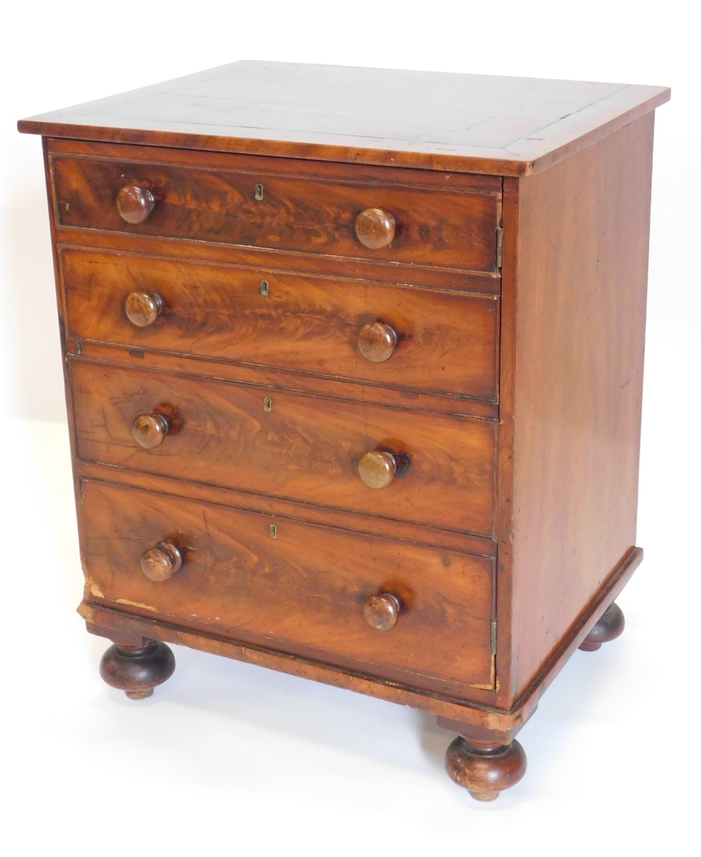 A 19thC ebony strung cupboard, with a single door formed as four false drawers, turned handles on bu