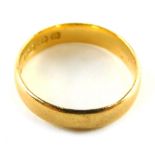 A Victorian 22ct gold wedding band, of plain design, Birmingham, ring size J½, 3.3g, boxed.