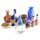 Various Studio pottery and glassware, etc., an opalescent Ditchfield style glass vase, with a swirl