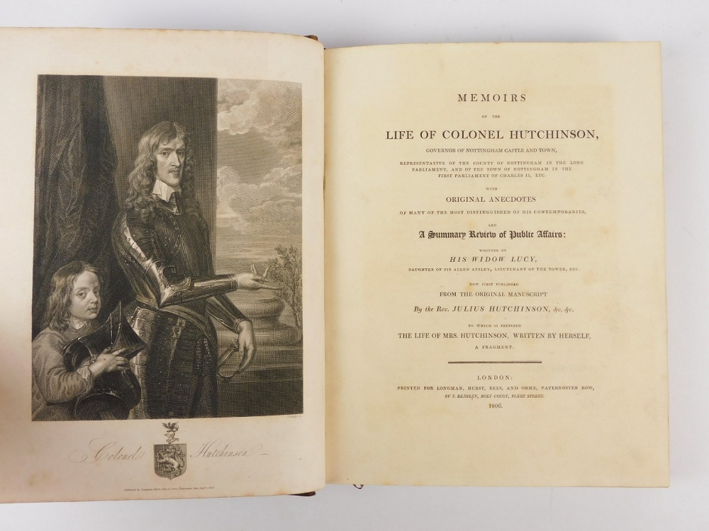 Hutchinson (Lucy) MEMOIRS OF THE LIFE OF COLONEL HUTCHINSON LARGE PAPER COPY, portrait frontispiece, - Image 2 of 3