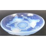 A 20thC Ezan France opalescent and clear glass bowl, decorated with birds, marked to the side 25cm d