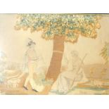A Regency silk and woolwork, shepherd and shepherdess before tree, marked Tancred, 45cm x 52cm.