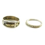 Two dress rings, comprising a silver buckle ring and an unmarked half hoop eternity ring, weighable