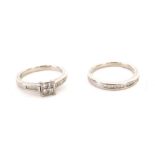 Withdrawn Pre-Sale by vendor A platinum two piece ring set, comprising a square head ring set