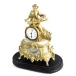 A Victorian and later gilt metal and marble mantel clock, the 8cm diameter enamel Roman numeric dial