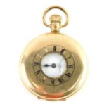 A Star Dennison gold plated half hunter pocket watch, the outer case with black enamel Roman numeral