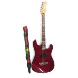 A Fender Stratocaster Acoustasonic Series guitar, 6 string, in red, 97cm long. (in outer case)