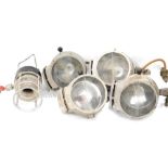 Various vintage mini flood lights, in metal casing, 22cm high.