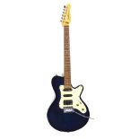 A Godin Model SD American electric guitar, six string, in blue and cream 100cm long., in outer Godin