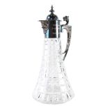 An Elizabeth II silver and cut glass claret jug, in Mappin and Webb box, with angular dragon topped