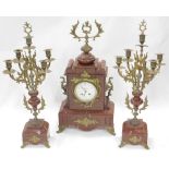 A 19thC marble clock garniture, with gilt metal highlights 11cm diameter Arabic dial with an eight d