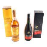 A boxed bottle of Remy Martin VSOP brandy, and a bottle of Glenmorangie The Original Isle single mal