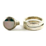 Two silver dress ring, comprising a gentleman's silver signet ring, with tiny diamond, ring size X,