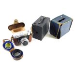 A Voigtlander Vito Camera, 8cm high, with Pronto-LK Voigtlander 2.8/50 lens, in brown leather case,