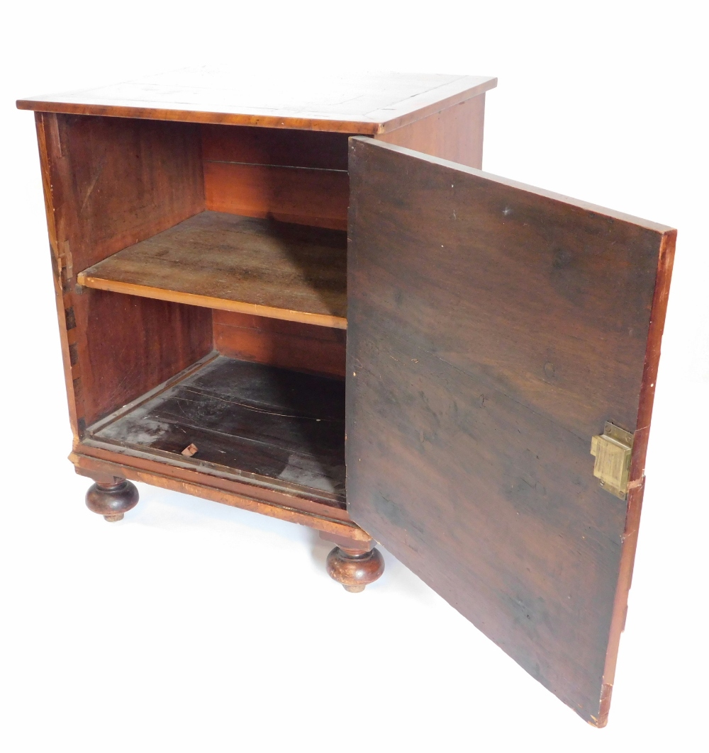 A 19thC ebony strung cupboard, with a single door formed as four false drawers, turned handles on bu - Image 2 of 3