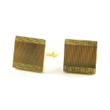 A pair of 9ct gold square set cuff links, each with engine turned decoration, 9.8g all in.