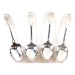 A set of four George IV silver dessert spoons, by TD, Fiddle pattern, initialled, London 1825, 17cm