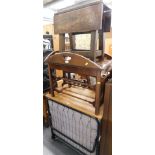 A campaign style butlers tray on stand, oak drop leaf table, folding bed and occasional table.