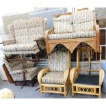 A part conservatory suite and a lounge suite, comprising two seater settee and single wing back armc