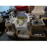 Various furnishings, conservatory suite, metal framed conservatory chair, 2 table lamps, Lloyd