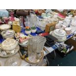 Various household china and effects, mantel clock, ornaments, sucrier, glassware vases, common pray