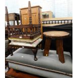 Various stools, rustic oak stool, long footstool, pine two door cabinet, etc. (a quantity)