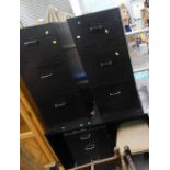 A collection of black ash furniture, to include two three drawer chests, nursing chair and stool and