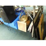 A brass kettle, coffee maker, various prints, pictures, frames, etc. (a quantity) WARNING! T