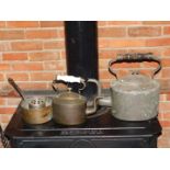 Two old copper kettles and a saucepan. (3)