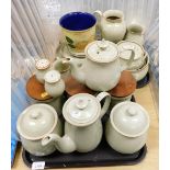 A group of Denby stoneware Daybreak pattern tea and dinner wares, decorated with white flowers again