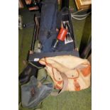 A quantity of shooting related items, to include canvas bag, David Nickerson ear defenders, gun rods
