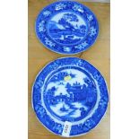 A 19thC Willow pattern pearlware plate, 25cm diameter, and a Wedgwood Fallow Deer pattern plate, 25c