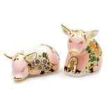 Two Royal Crown Derby porcelain piglet paperweights, Paptim Plumstead Piglet, and Pickworth Piglet,