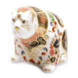 A Royal Crown Derby porcelain paperweight of an Old Imari Bulldog, gold stopper and red printed mark