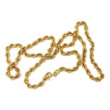 An 18ct gold rope twist neck chain, on a bolt ring clasp, 56cm wide, 25.3g.