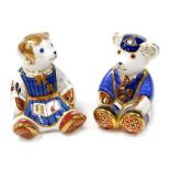 A Royal Crown Derby porcelain School Girl Teddy paperweight, gold stopper and red printed marks, 8cm